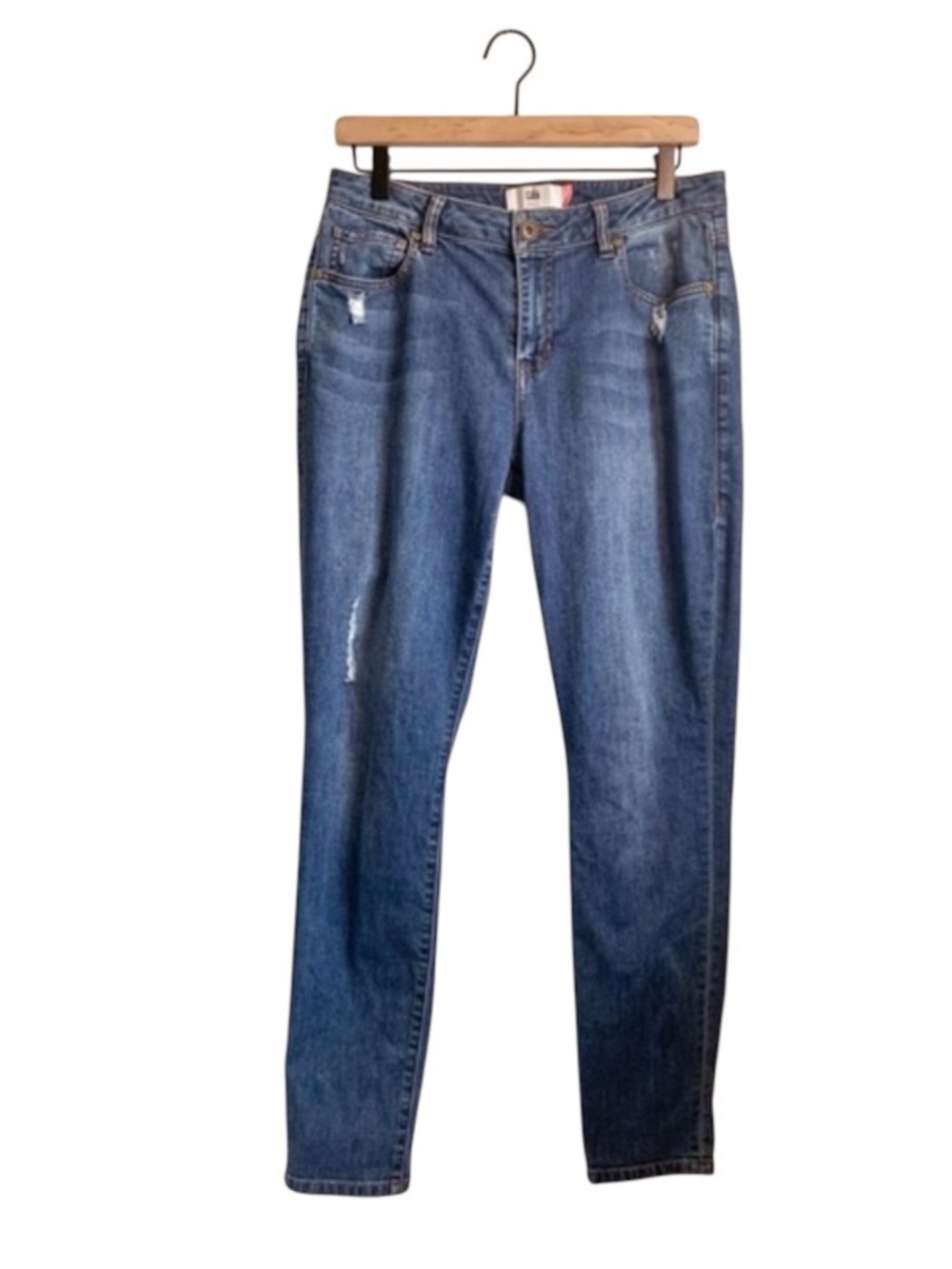 CAbi Women's Distressed Medium Blue Distressed Curvy Skinny Jeans 10